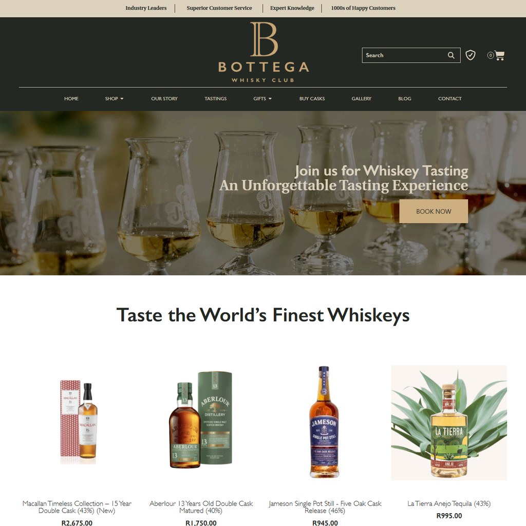 Bottega Whiskey Club website by Tailoredwebs