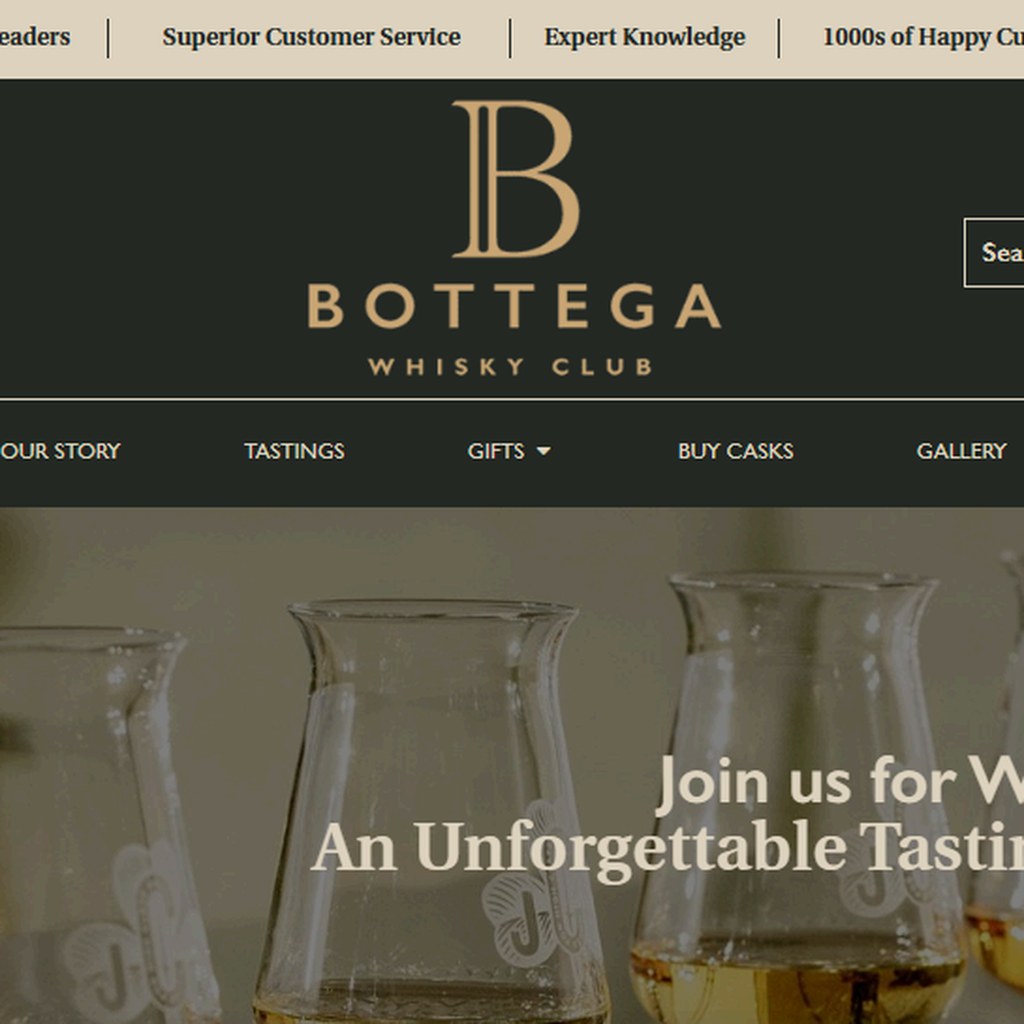 Bottega Whiskey Club website by Tailoredwebs